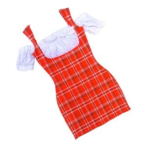 SOLD I.AM.GIA WHITE ORANGE PLAID MILKMAID MINI